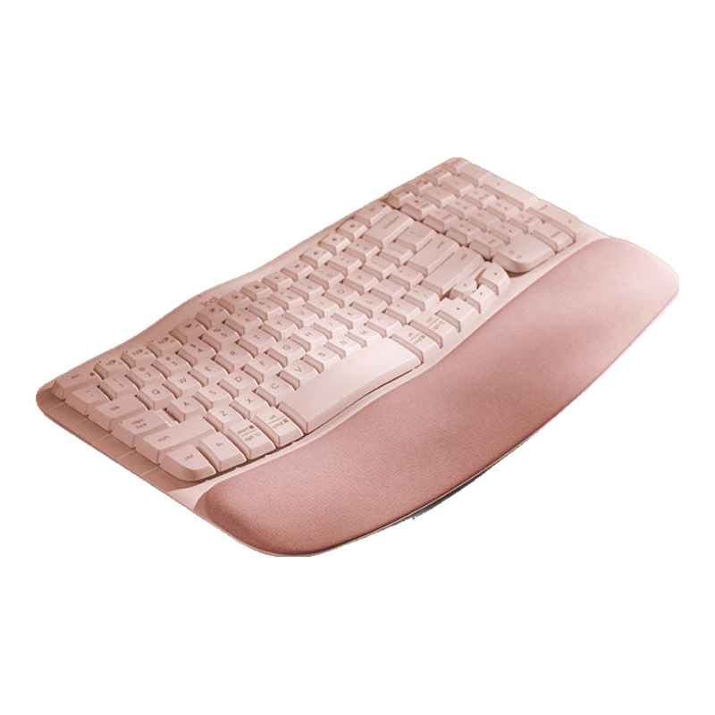 Logitech Wave Keyboard, Ergonomic Keyboard, Office Keyboard, Wireless Blue Keyboard with Soft Palm Rest, Connects to 3 Devices, Pink, 99 Keys