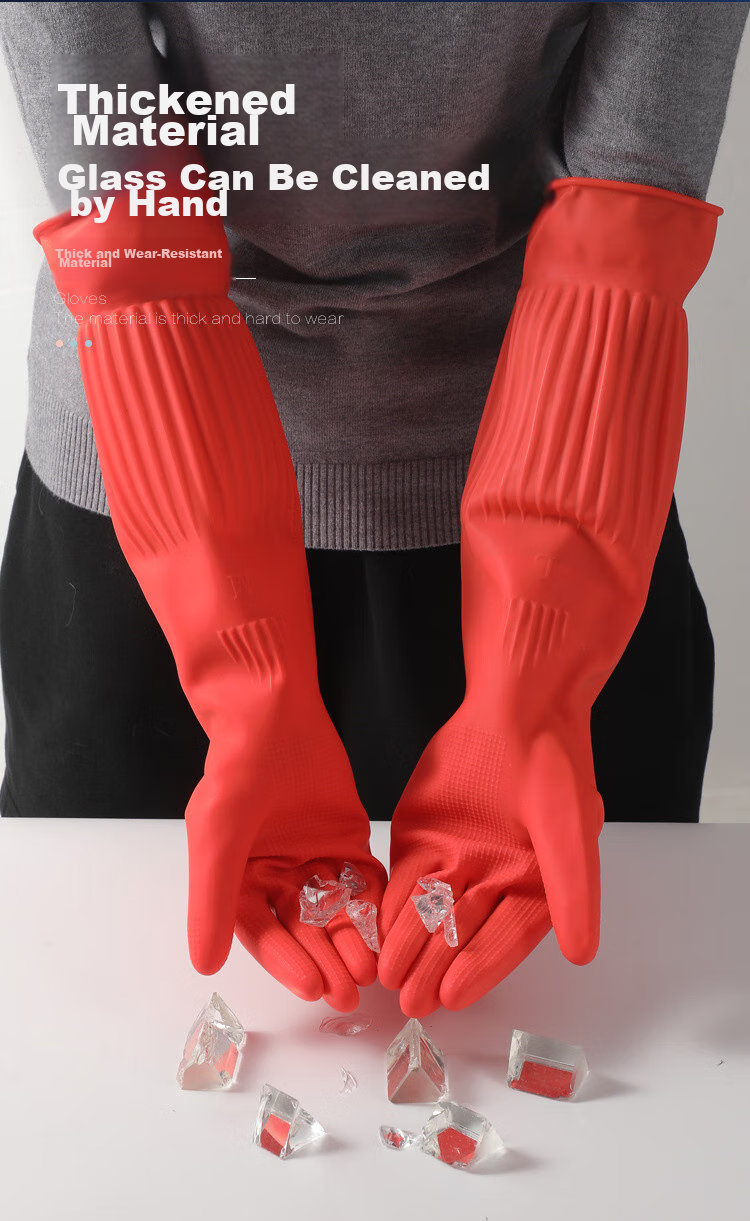 Yagao PVC Gloves, 2 Pairs, One Size Fits All, Fleece-Lined, Extended Length, Warm Style, Household Gloves, Rubber Leather Gloves 5