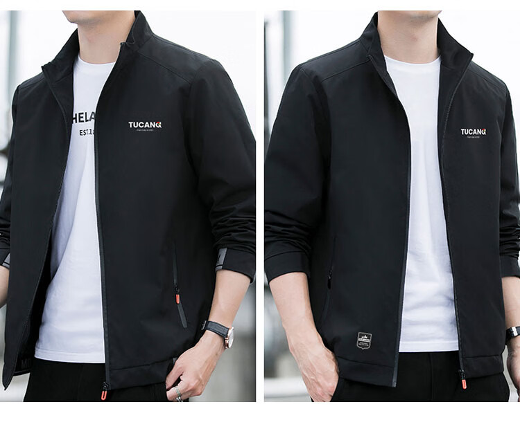 TUCANO Men's Jacket Autumn Winter Business Casual Stand Collar Coat Black M 7