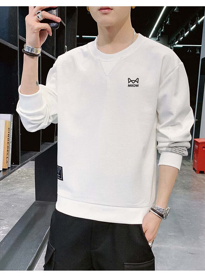 Miiow Men's Hoodie Spring Autumn Long Sleeve T-Shirt Crew Neck Casual Trendy Long Sleeve Base Shirt Gray XL 9