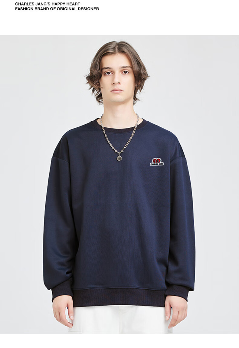 Chaersitaoxin [Bailu & Wang Churan Same Style] Sweatshirt Unisex Couple Heart Embroidery Base Layer, Pink, Size L 14