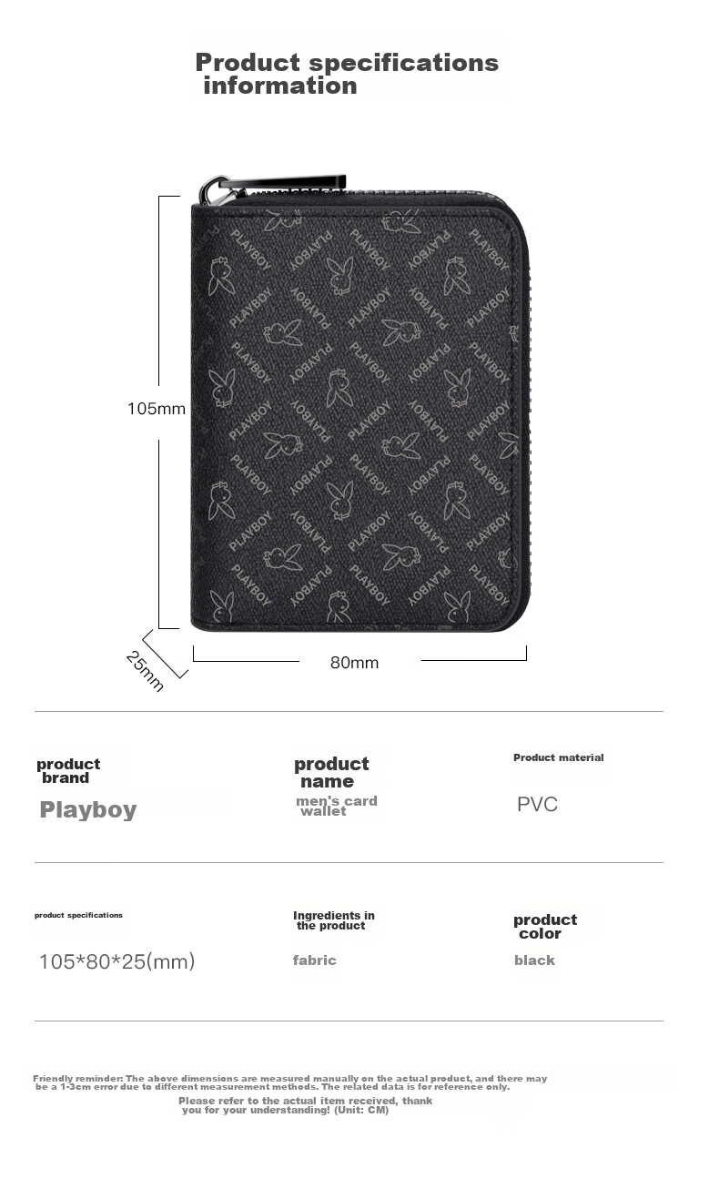 PLAYBOY Men's Multi-Card Holder Wallet, Large Capacity Zipper Card Case for Bank Cards And ID Cards, Gift for Birthday Present 9