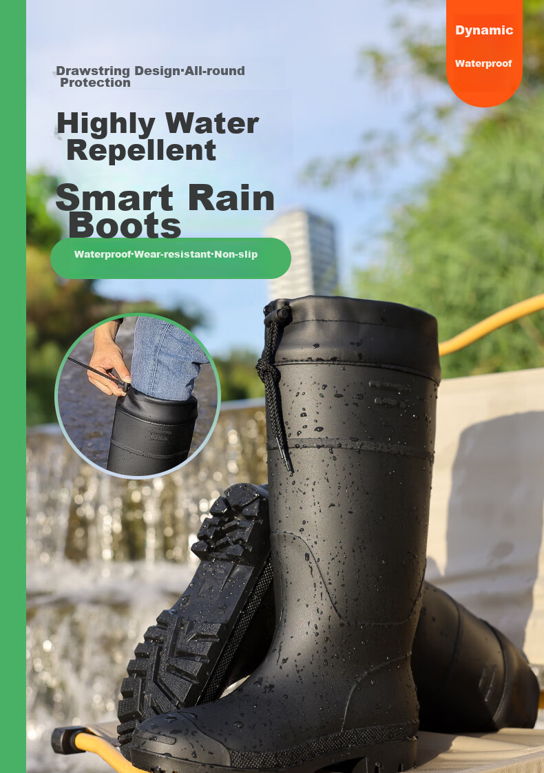 Lanoudun Men's Tall Waterproof Rain Boots, Outdoor Non-Slip Rubber Shoes, Wear-Resistant Rain Boot Covers YX1008 Size 40 1