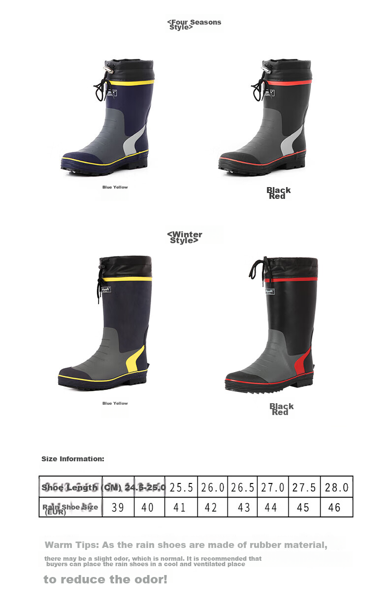 Jolly Walk Water Shoes, Rain Boots for Men, Mid-Calf Waterproof Fishing Boots, Rubber Overshoes, Galoshes JW219 Red And Black 45 10