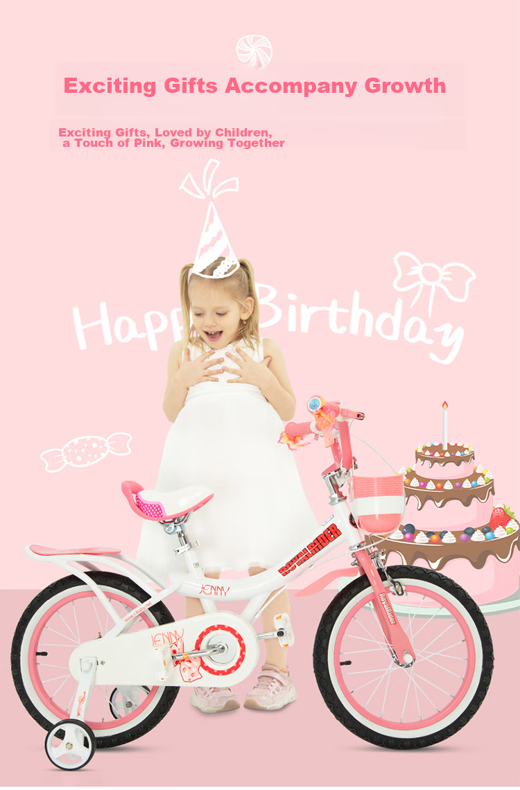 RoyalBaby Children's Bicycle, Girls' Bike, Pedal Bike, for Ages 4-7, with Training Wheels, Princess Pink And White, 16 Inches 8