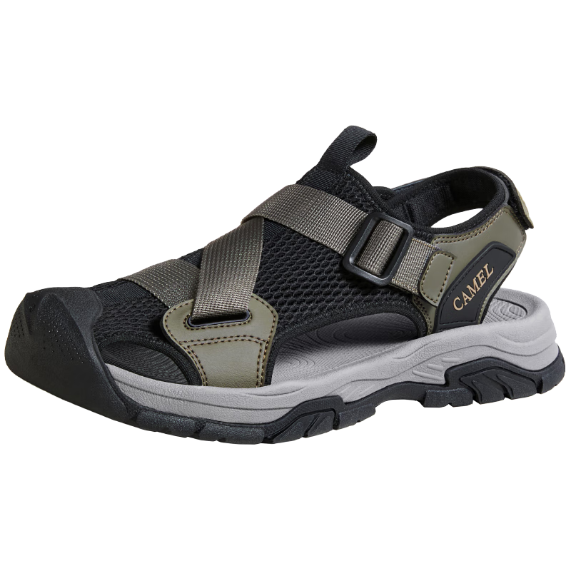 CAMEL Outdoor Casual Velcro Closed-Toe Perforated Beach Sports Sandals for Men G14M076677 Dawn Green/black 42