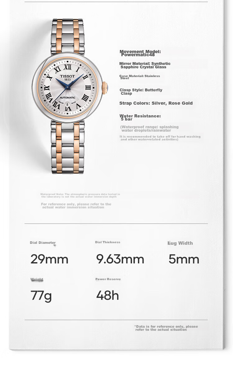 TISSOT Liu Yifei's Same Style, Xiaomeiren Series Women's Watch, Swiss Mechanical Ladies Leather Strap Fashion Watch Birthday Gift 13