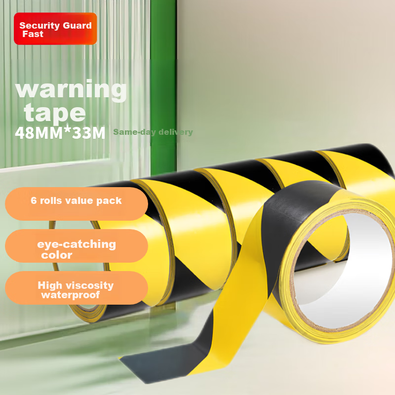 [Lowest Price Online] Baoanjie Yellow And Black Warning Tape, Thickened PVC Diagonal Striped Line Marking Zebra Caution Tape Safety Tape Floor Marking, 48mm*33m*130um, 6 Rolls