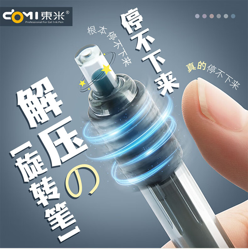Dongmi Gel Pen, Rotating Pen with Reduced Pressure, 0.5mm CS Tip, Stylish Black, for Students' Exams And Research, "Good Luck" Dongmi 860, 2-Pack, Smog Blue 1