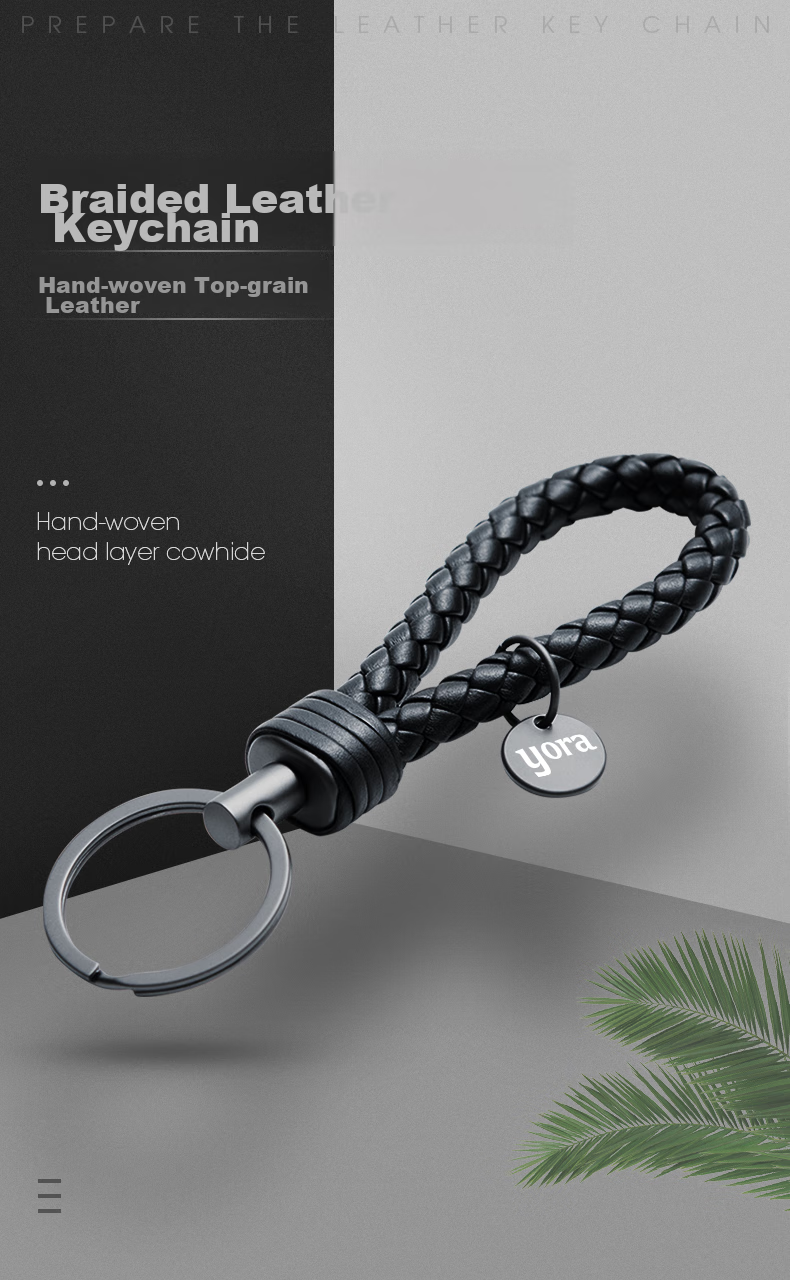 YORA Black Knitted Car Key Chain, Personalized Creative Car Key Pendant, High-Quality Leather Key Ring for Men And Wome 1