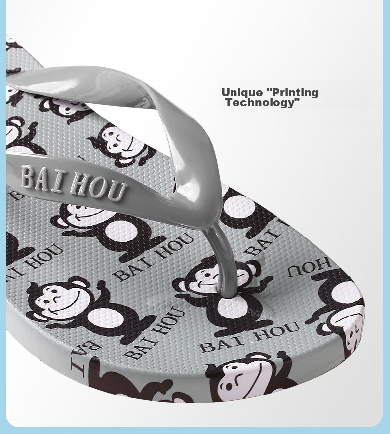 BAIHOU Flip-Flops for Men And Women, Outdoor Wear Cartoon Print Couple Non-Slip Thong Sandals R-16 Gray 34-35 11
