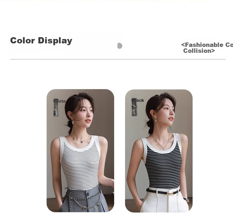 LangSha Women's Summer Thin Striped Camisole Tank Top, Elastic Slim-Fit Breathable Sleeveless Undershirt, Suitable for Layering Or Wearing As Outerwear 8