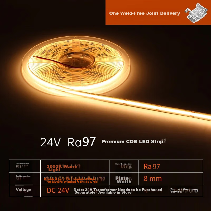 JIAOJIAOZHE COB LED Strip Light, Low Voltage Linear Light, Recessed Light Strip, Self-Adhesive, 24V, for Living Room Ceiling, Line Light, 5-Meter Package, Warm Light