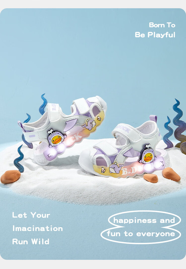 B.Duck Children's Sandals, Cartoon Fashionable Shoes for Boys And Girls, Summer Closed-Toe Beach Shoes, 5006 White-Pink, Size 30 22