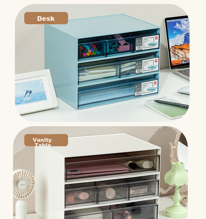 Deli Combination Drawer Storage Box, Dormitory Bedroom, Desktop Compartment Organizer Stackable, White, PK112 12
