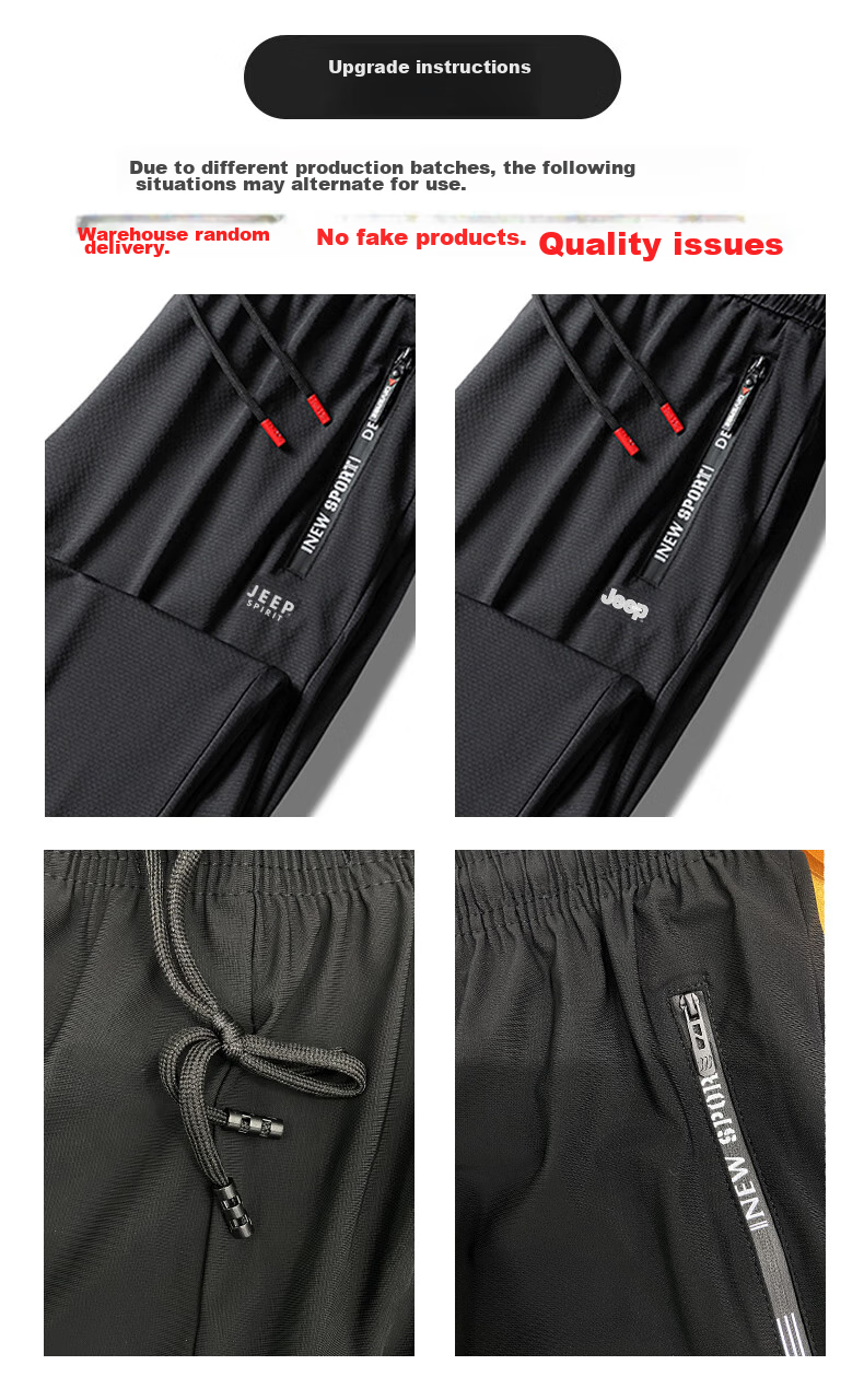 JEEP SPIRIT Men's Sports Pants, Summer Quick-Dry Ice Silk Pants, Straight-Leg Trousers for Men, Breathable Running Casual Pants, Black 4XL 13