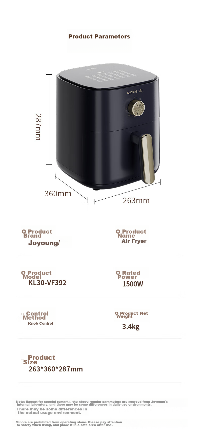 Joyoung Smart Multi-Functional 5L Non-Stick Air Fryer with No Oil, Easy to Clean, 1500W Electric Fryer for Home Use 12
