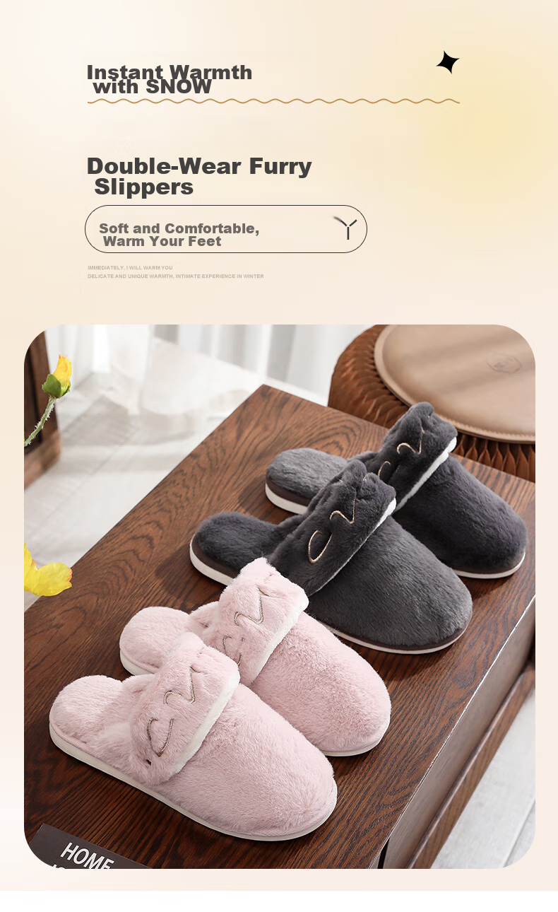 GUOLUOFEI Couple's Cotton Slippers, All-Season Autumn Home Plush Fleece-Lined Warm Soft-Soled Cotton Shoes for Men And Women, Iron Gray, Size 43-44 1