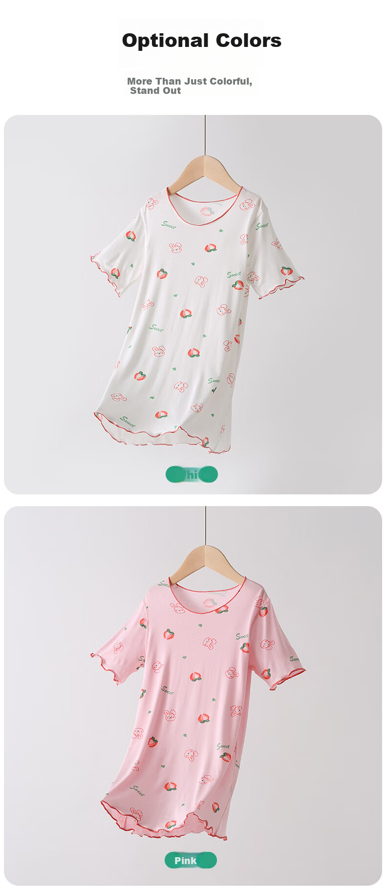 Bingxuemumian Children's Nightgown, Girls' Summer Thin Modal A-Class Ice Silk Cool Sleepwear, Big Kids' Dress Pajamas 7