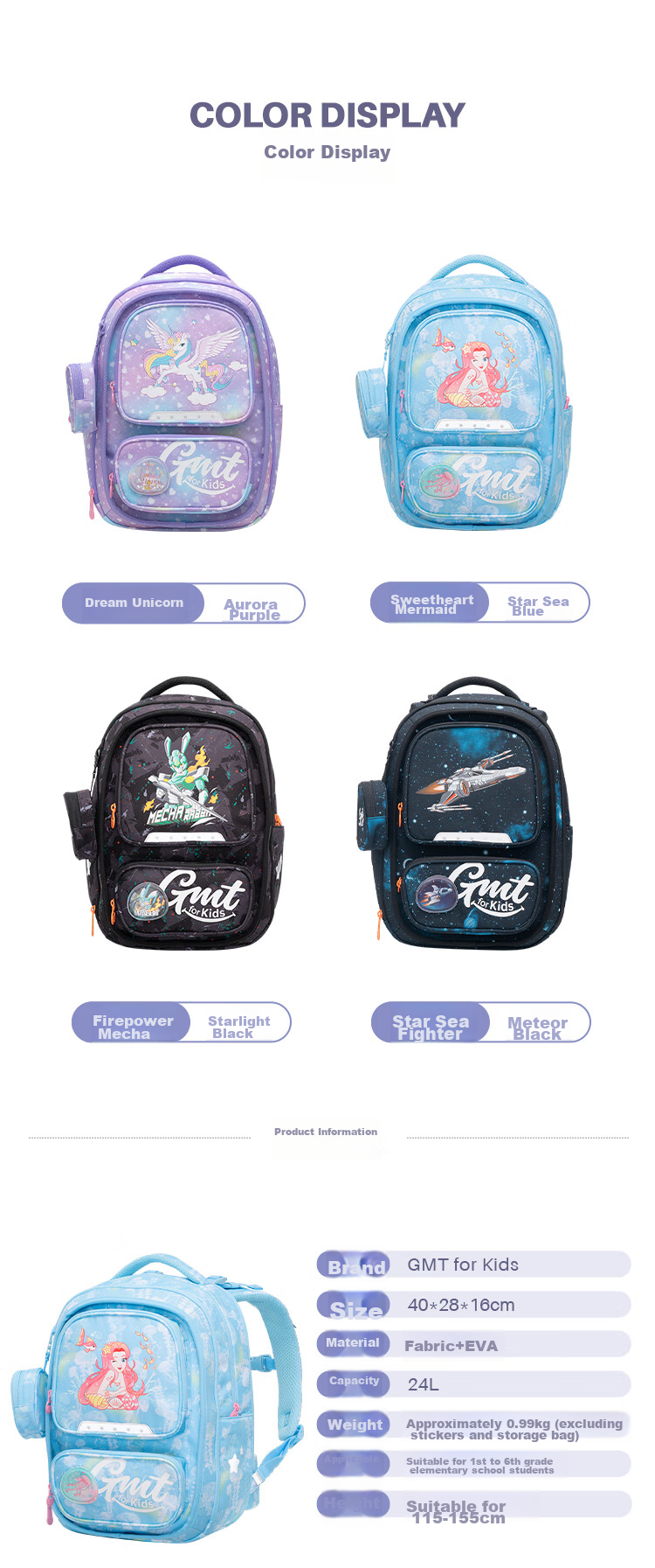 Gmt for Kids Backpack, Elementary School Student Shoulder Bag, Children's Ultra-Light Spine Protection And Load Reduction Gift, Expandable Backpack for Grades 1-6, Women Fish Desig 10