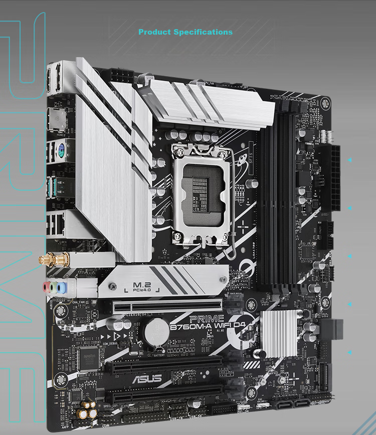 ASUS PRIME B760M-A WIFI D4 Motherboard, Compatible with CPU 14600KF/12600KF/12490F (Intel B760/LGA 1700) 3