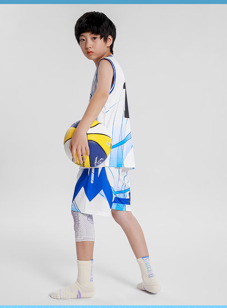 SPALDING Beam Pro Kids Basketball Socks Men's Youth Long Tube Professional Towel Bottom High Top Sports Socks Beige Blue Size S 10