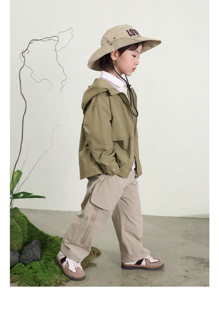 LUSON Chen Da Zhu Boys' Outdoor Hooded Workwear Jacket, 2025 Spring And Autumn New Style, Children's Water-Repellent Hiking Coat, Outerwear 22