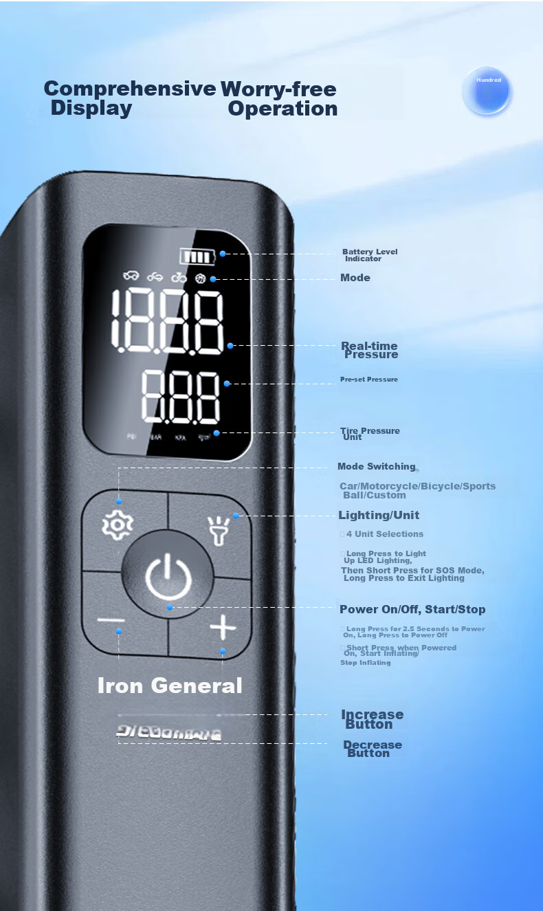 Tiejiangjun Car Air Pump, Tire Inflator, Wireless Pump, Outdoor Portable Air Compressor, Inflation Tool P13 15