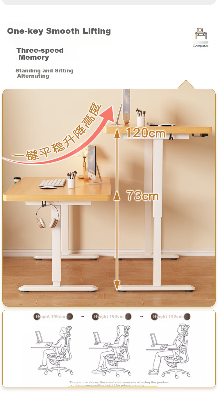 Anerya Electric Height Adjustable Computer Desk, Standing Desk, Gaming Desk, Study Desk, Office Workstation, Natural Wood Color, 140cm 4