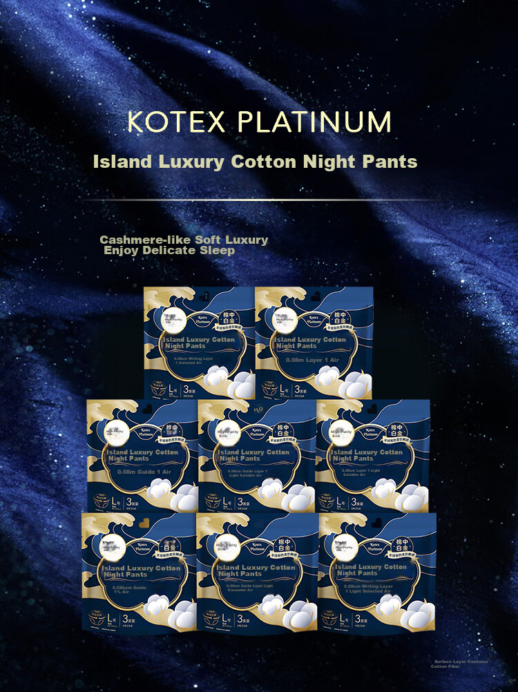 Kotex Island Luxury Pure Cotton Nighttime Panties, Size L, 12 Pairs, Pants-Style Sanitary Napkins, Menstrual Night Use Sleep Pants, Self-Operated Breathable Summer 1