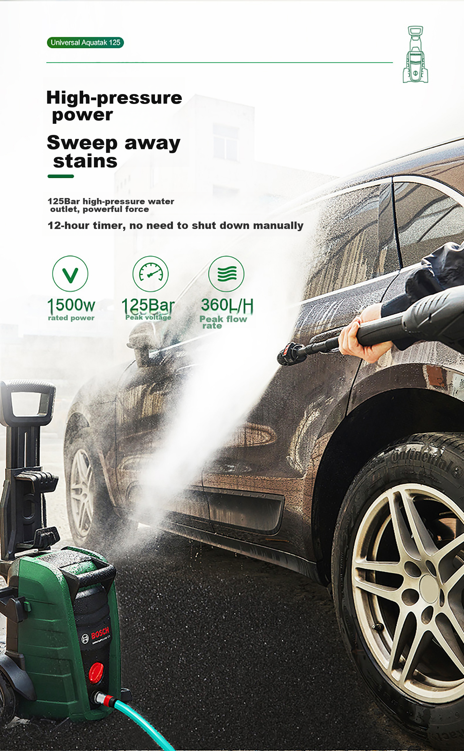 BOSCH UA125 High-Pressure Car Washer, 220V Household And Garden Cleaning Tool, Portable High-Power Water Gun Cleaning Machine 4