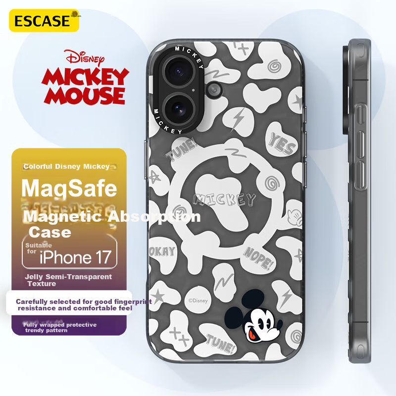 Чехол для iPhone 17 ESCAPE, совместимый с MagSafe, противоударный с защитой камеры, матовый, с принтом Микки Маус