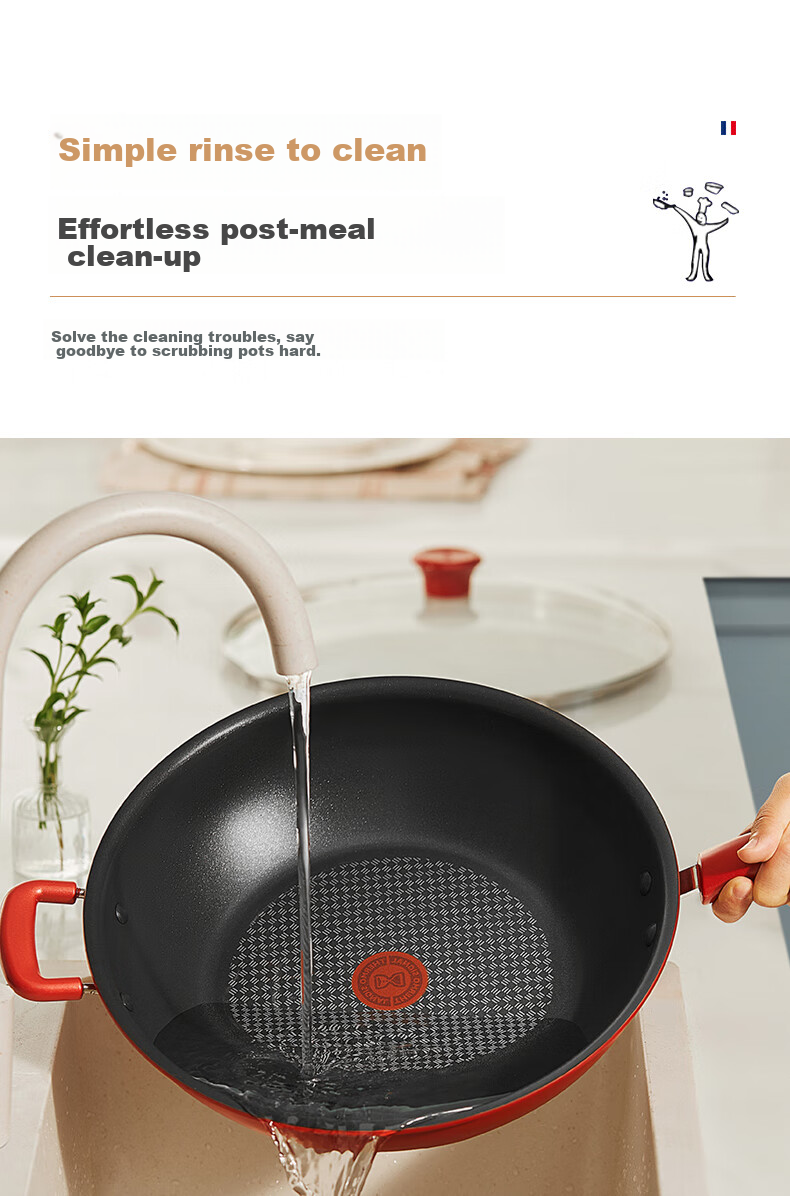 Tefal Non-Stick Wok, Flat Bottom Frying Pan, 28cm, Suitable for Induction Cookers, with Titanium 19