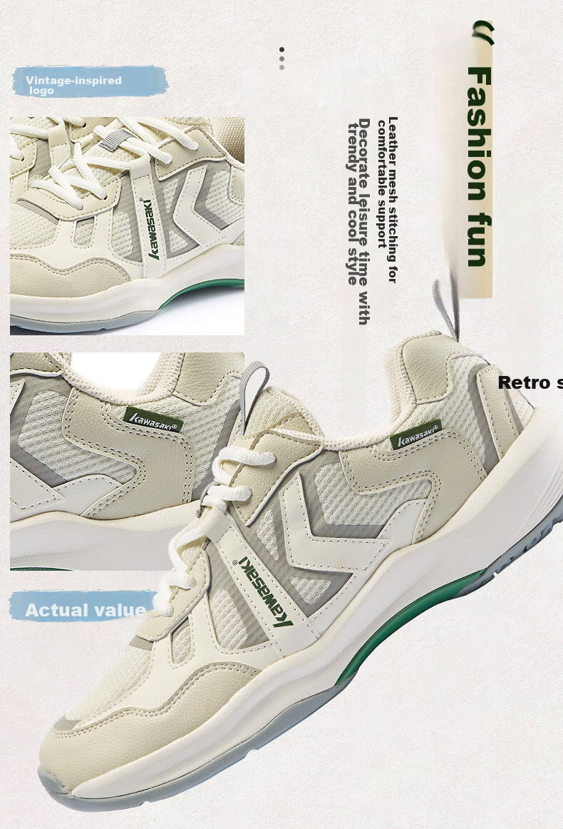 KAWASAKI Badminton Shoes Retro Men's And Women's Non-Slip Wear-Resistant Professional Sports Shoes A3308 Chuan Stone Gray 37 4