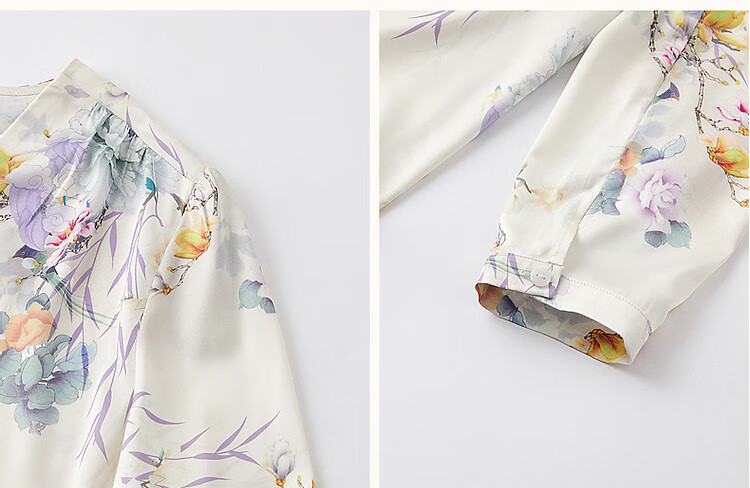 Dme Smooth Shiny Floral Print Women's Shirt, Spring And Autumn New V-Neck Long-Sleeve Blouse, Women's Plant Print Shirt 7