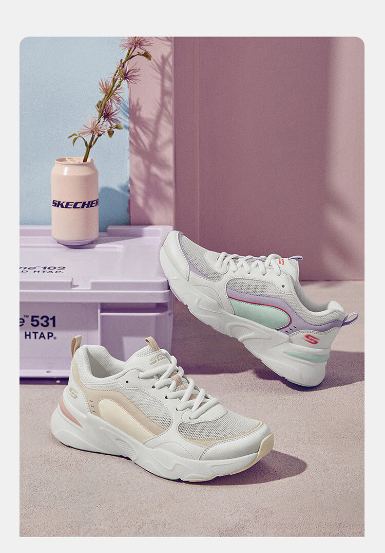 Skechers Women's Shoes, Macaron Color Chunky Sneakers, Fashionable Comfortable Sports Casual Shoes, NTLP Natural/pink, Size 38.5 21