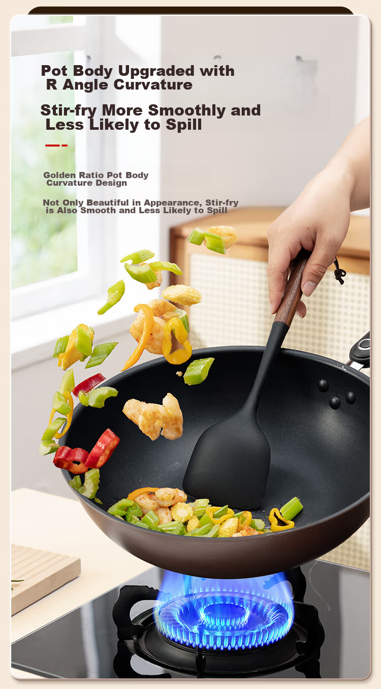 COOKER KING Wok, Easy-To Flat Bottom Non-Stick Pan, Low-Smoke Cooking Pot, 32cm, Compatible with Induction Cookers, Zili Second Generation B50069H 3