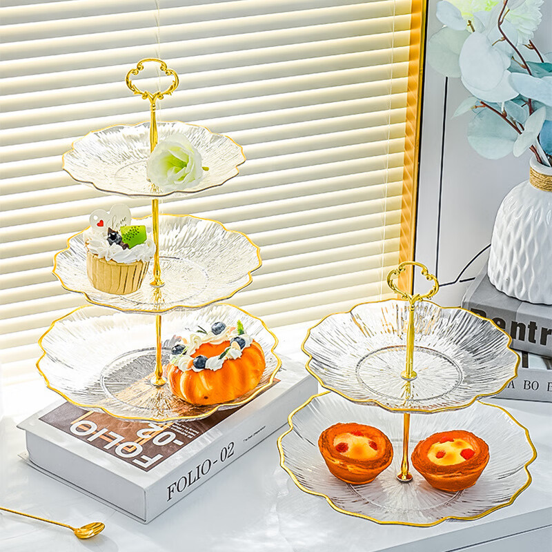 YIJUKE [Metal Rod/3 Layers] Luxury Fruit Plate, Living Room Coffee Table Snack Tray, Candy Dried Fruit Dessert Stand, Sweet Dish Platter