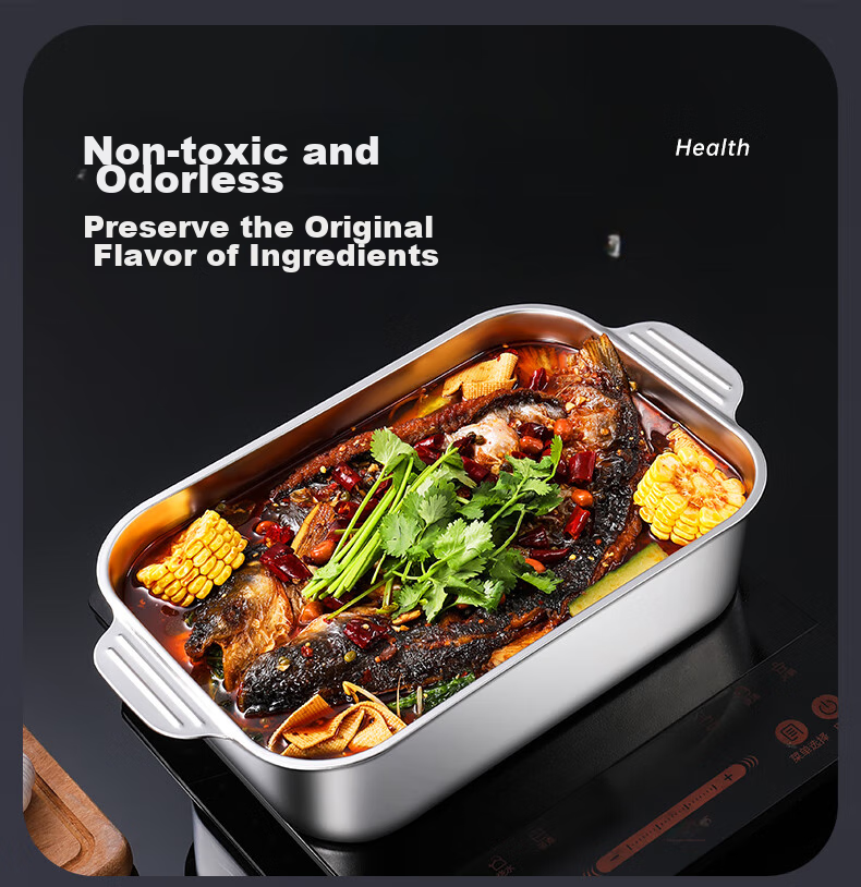Chufangan 201 Stainless Steel Grilled Fish Pan, Large Capacity Serving Tray for Home Use, Induction Cooker Compatible, Commercial Deep Dish for Seafood, 45CM 2
