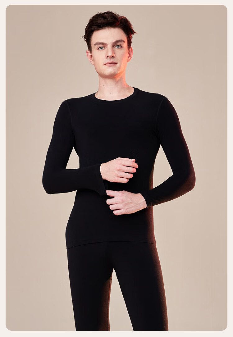 Ordifen [Wool Modal Set] Men's Thermal Underwear, Winter Round Neck Top And Pants, Seamless Navy Blue, Size L 20