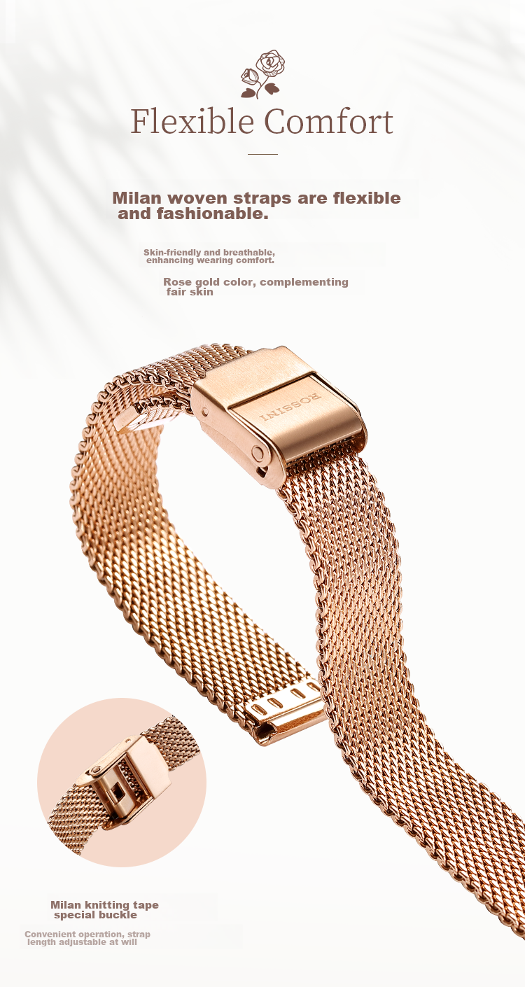 ROSSINI Women's Watch, Birthday Gift for Ladies, Quartz Fashion Simple White Dial Steel Strap 619920 9