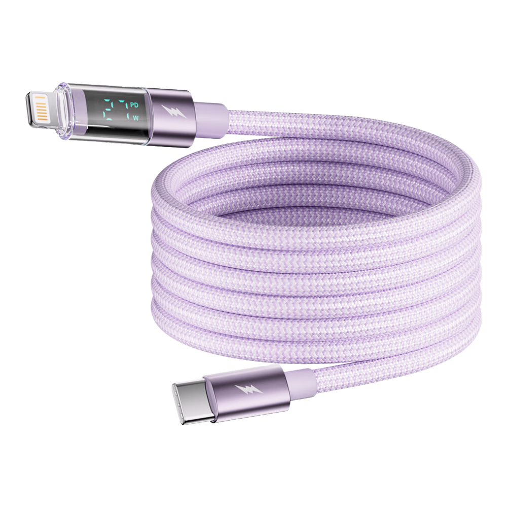 Beimo Smart Digital Display Braided Data Cable Type-C to Lightning Charging Cable 27W Fast Charge Compatible with Apple 8-14 1.2m Purple