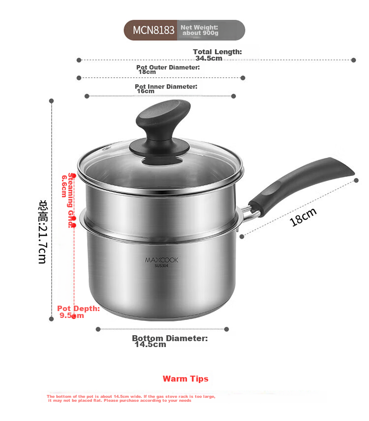 MAXCOOK Milk Pot, 304 Stainless Steel Milk Pot Soup Pot 16cm, Noodle Cooking Milk Baby Food Pot, Thickened Composite Bottom MCN8176 12