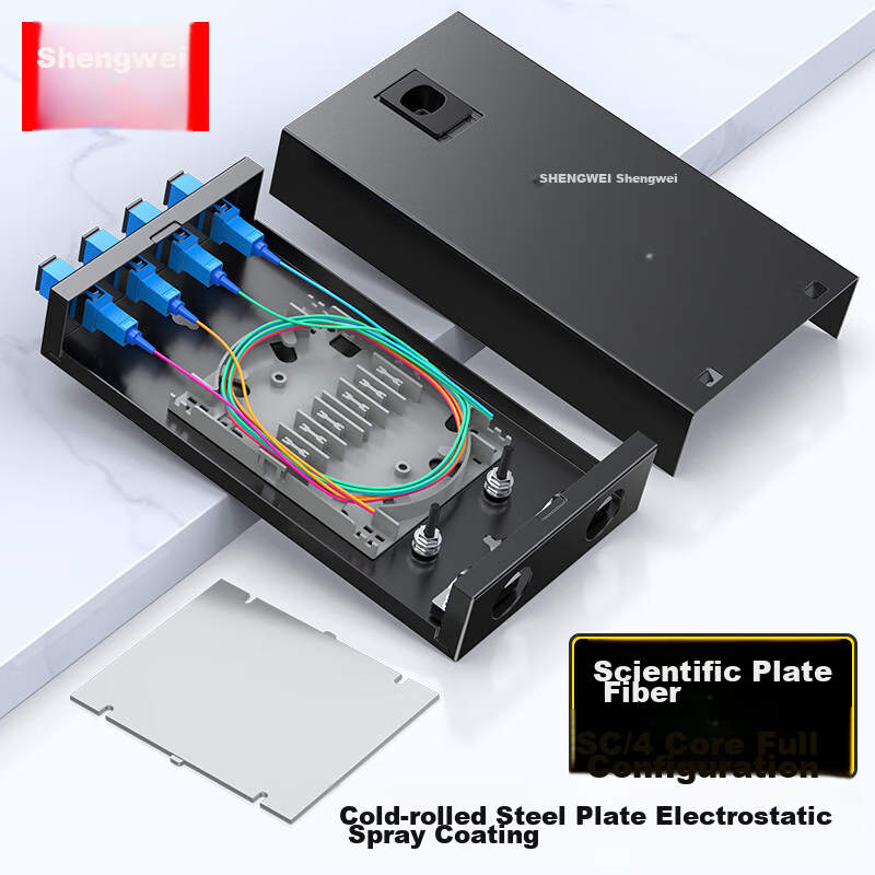 Shengwei Fiber Optic Terminal Box, 4 Ports 4 Cores Single-Mode SC Fully-Configured Pigtail Flange Plate, Desktop Fiber Optic Fusion Splice Box, Fiber Optic Extension Plate Wiring Rack, FWBO-144S