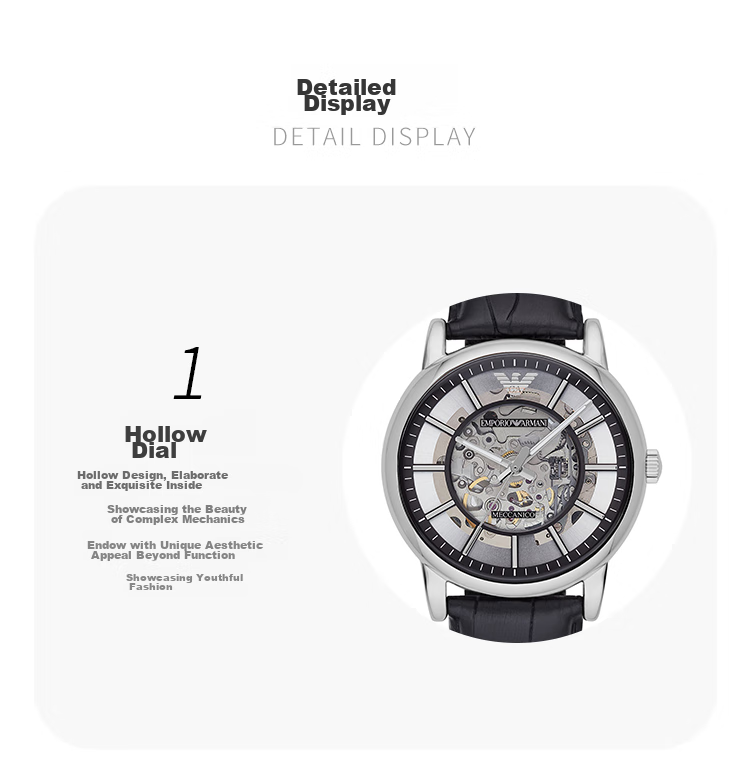 EMPORIO ARMANI Men's Watch, Black Knight Series, Cool Leather Strap, Skeleton Mechanical Watch, Birthday Gift for Men, AR60008 7