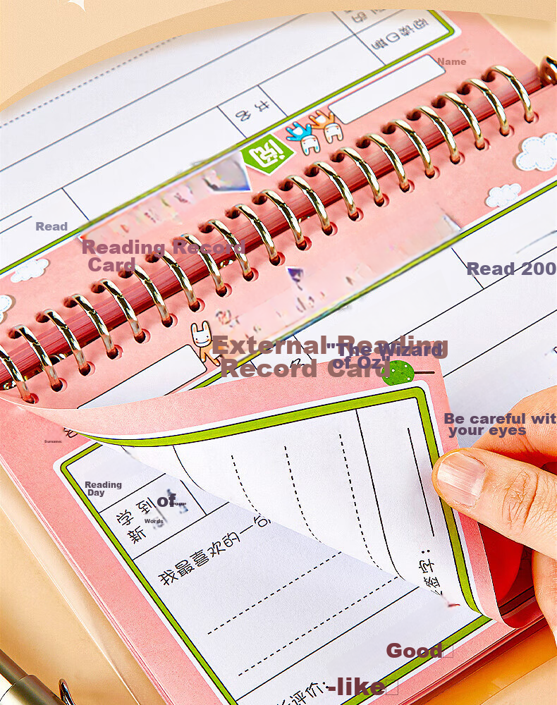 Sannianerban A5/200 Sheets Landscape Blue Extra-Padded Reading Record Card, Reading Notebook, Copybook, Elementary School Student Extracurricular Reading, Good Words And Sentences Collection Book 5