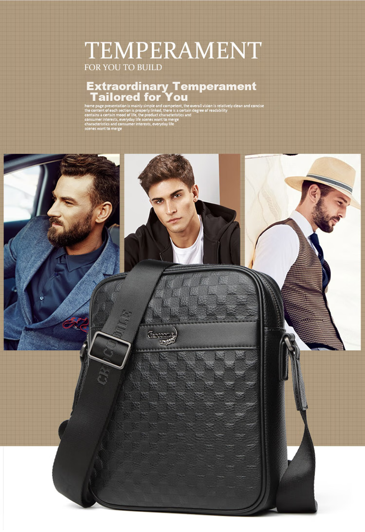 CROCODILE Top-Grain Leather Plaid Business Casual Shoulder Bag, Men's Vertical Crossbody Bag XT2045, Gift for Boyfriend 4