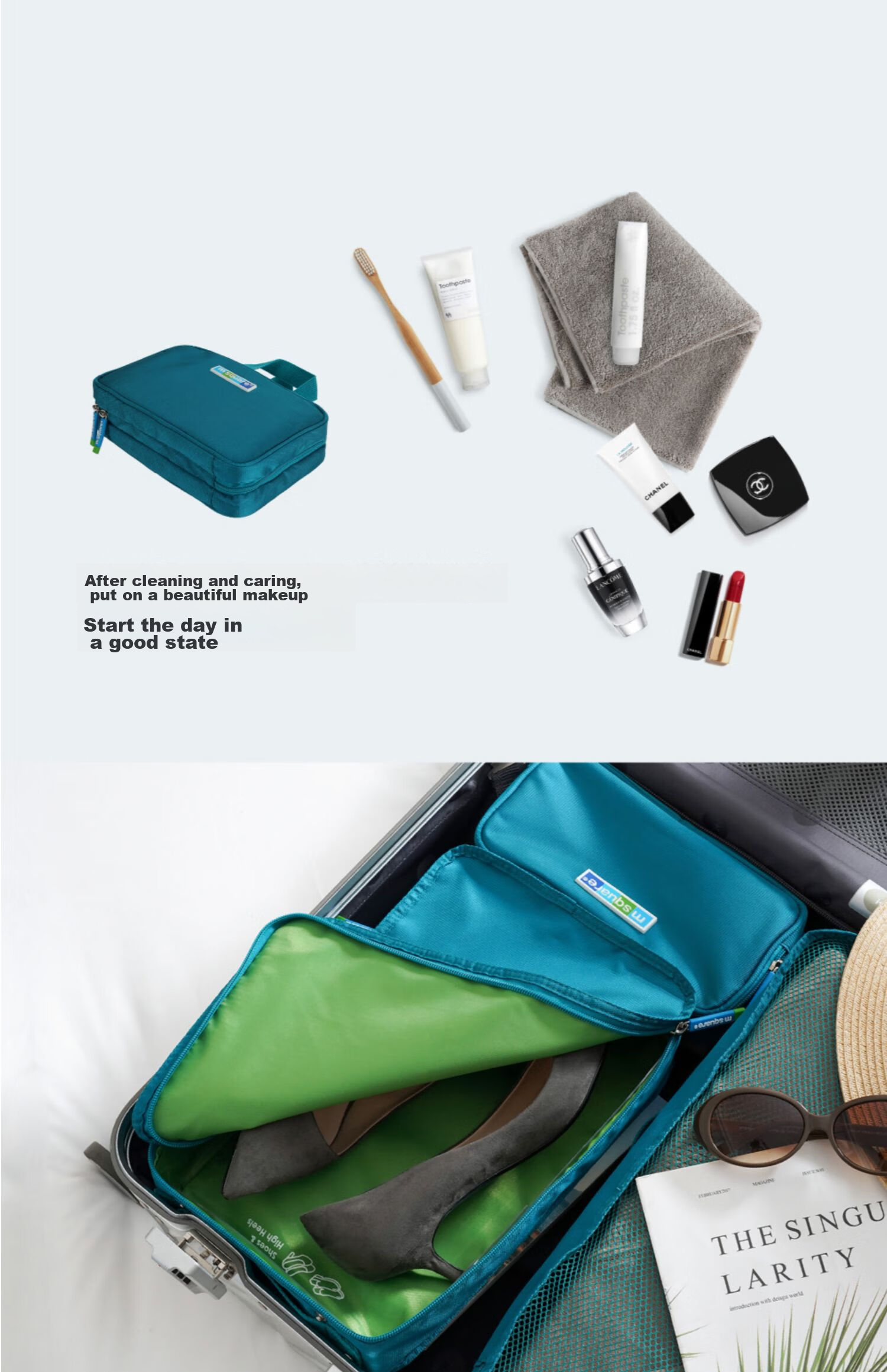 M Square Travel Storage Bag, Luggage Organizer Set of 7, Clothes Underwear Shoe Bag, Shoe Pouch, Norsen Gree 14