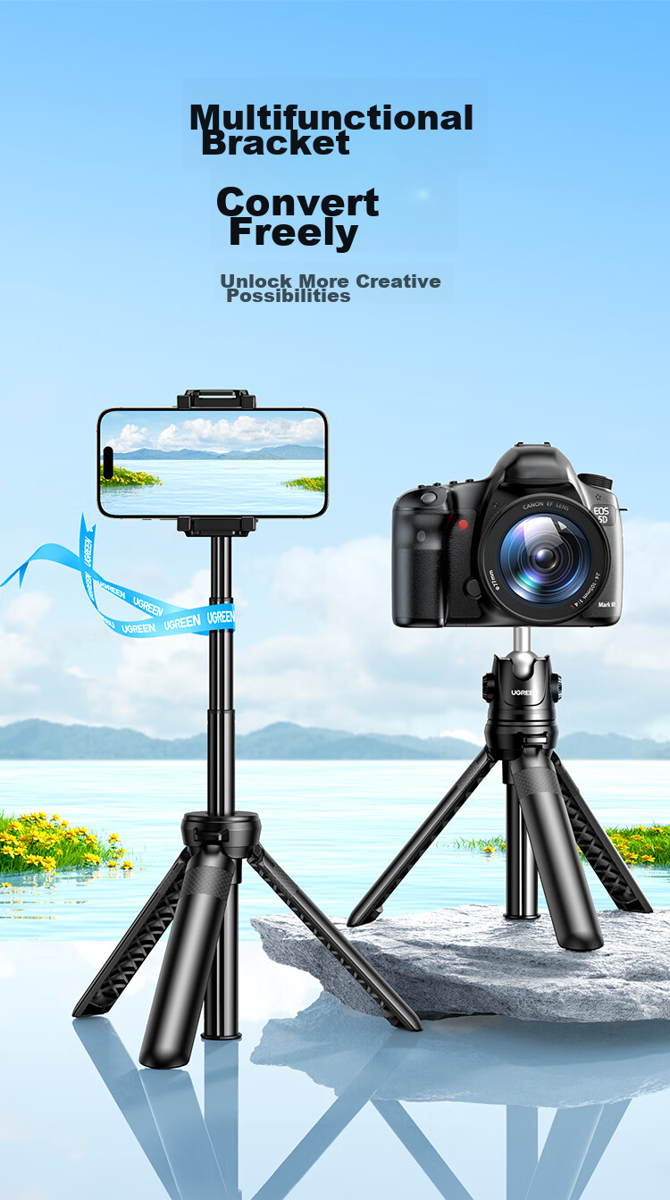 UGREEN Phone Stand Selfie Stick Tripod Desktop Gimbal Live Streaming Vlog Extension Pole Handheld Suitable for DJI Pocket 3/4/4 Pro, Ying Shi Luna, Mirrorless Camera Action Camera 2
