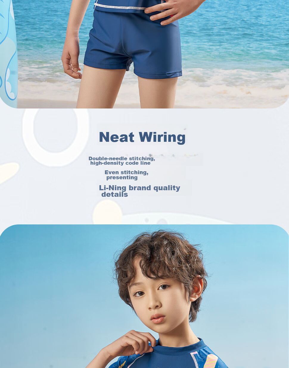 Li-Ning Children's Swimwear, Boys' Two-Piece Swimsuit, Surfing Suit, Swimming Goggles And Cap Set, Hot Spring Resort Swimwear, 671 Blue, Size 160 6